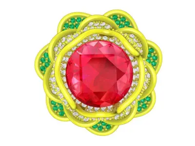 Luxury Floral Ruby Diamond Ring Jewelry Model 6515 3D print model