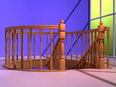 Ladder-screw wooden spiral staircase 3D model