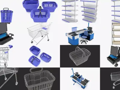 Supermarket Collection two shopping baskets 3D Model Pack