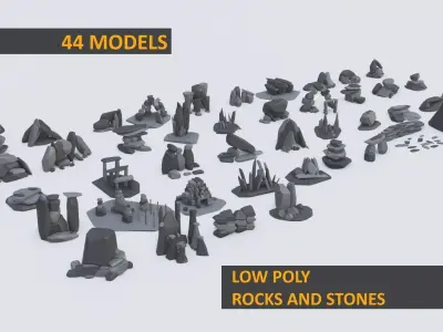 Low Poly Rock and Stones 44 models Low-poly 3D model