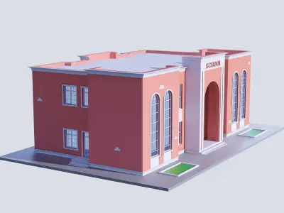 School cartoon Low-poly 3D model