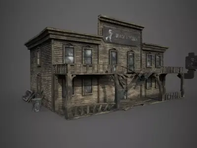 Abandoned wooden building - PBR - lowpoly  Low-poly 3D model