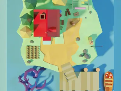 Isometric Low Poly House on an Island by Zoe Tamago Low-poly 3D model