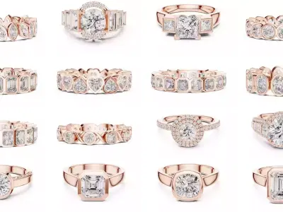43 Bezel Set Wedding Ring 3DM STL OBJ FBX 3 Color Render Video 3D Model Pack