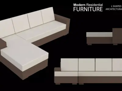 Couch L shaped architectural furniture Low-poly 3D model