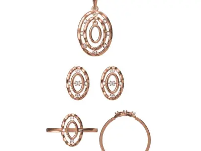 Light Minimalist Diamond Ring Earrings Pendant Set 3D print model 2