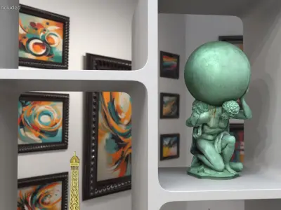  White Display Shelf with Global Souvenirs 