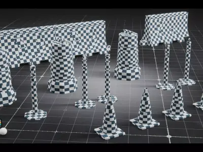 Low Poly Traffic Environment Kit  Road-Props-Signs-Barriers Low-poly 3D model