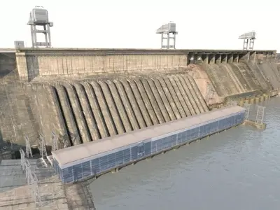 Hydroelectric power station Low-poly 3D model