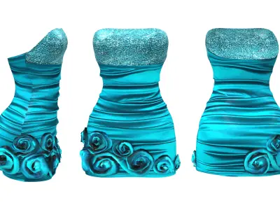 Strapless Prom Dress with Roses Low-poly 3D model