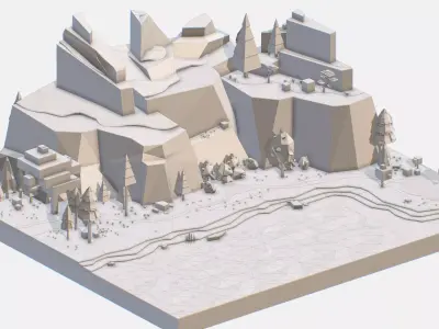 lake mountain landscape Low-poly 3D model