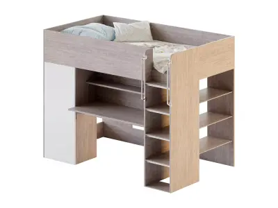 Horizon King Single Loft Bed with Shelves 3D model