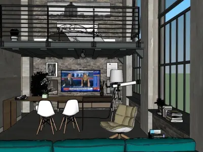 interior loft small duplex drawing room 3D model