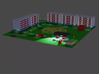 low poly city Low-poly 3D model 3