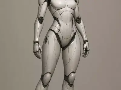 Futuristic Female Robot 3D Cybernetic Woman Glowing Red Visor Low-poly 3D model