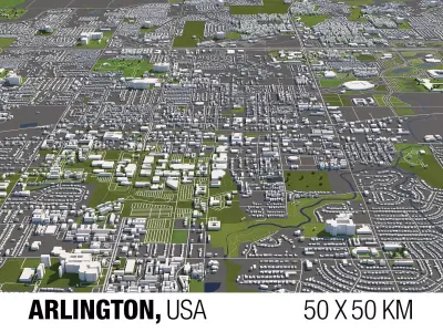 Arlington Texas 50x50km City Map 3D model