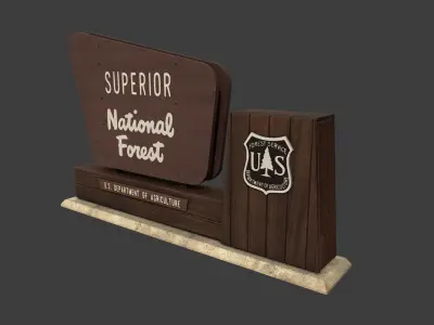 National Forest Sign Low-poly 3D model