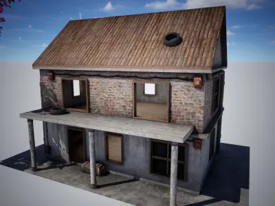 Old Old Building House for Game Low-poly 3D model