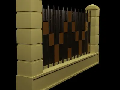 Fence wooden with squares 3D model