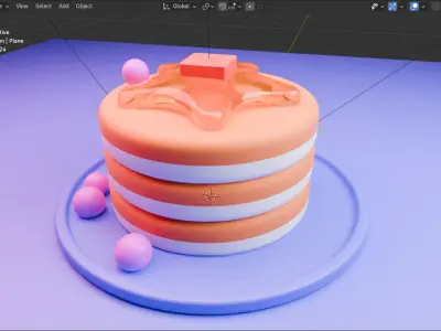 3D Blender Pancake Set Comes with Star Syrup and Pink Berries Free 3D model