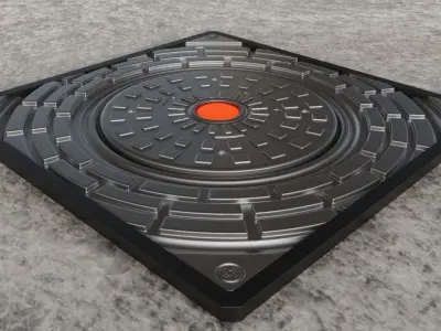 High-Poly Hydraulic Bollard with LED Lights 3D model