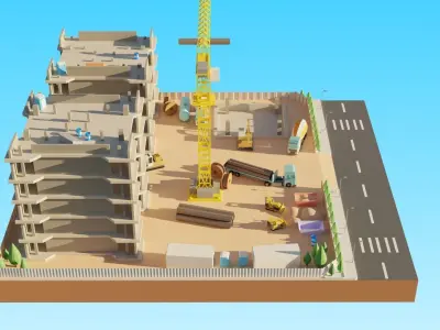 Low poly Construction Zone Low-poly 3D model