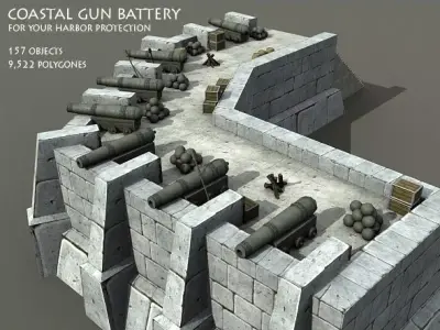 Coastal Gun Battery Free low-poly 3D model