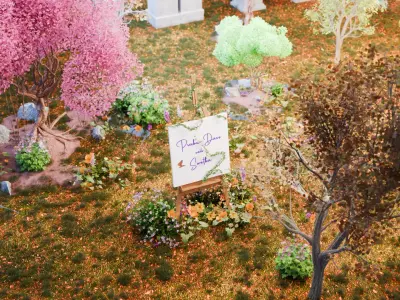 3D Floral Welcome Board in Garden Environment 3D model