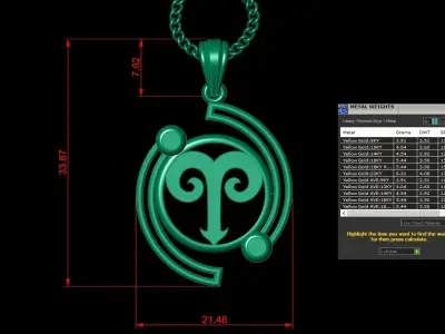 Galaxy Aries Light Gold Pendant Version 8 3D print model