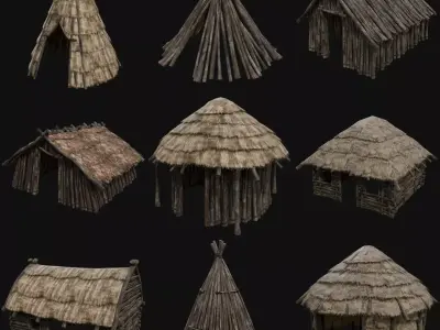 PRIMITIVE HUT SHELTER COTTAGE HOUSE NATIVE PRIMAL AAA COLLECTION Low-poly 3D model
