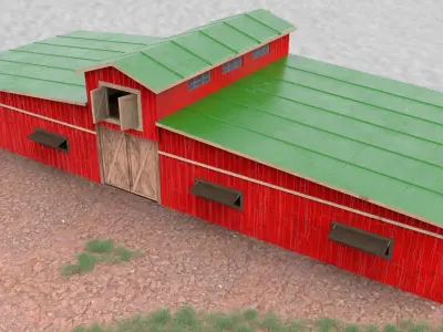 barn 3D model with path leading to it Low-poly 3D model