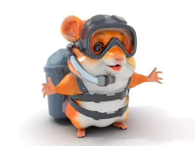 Hamster Explorer with Gear  Rigged and Animated Low-poly 3D model