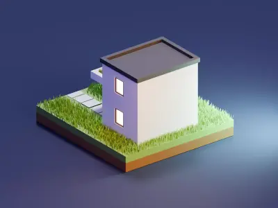 Low Poly Isometric Modern House Diorama Game Asset Low-poly 3D model