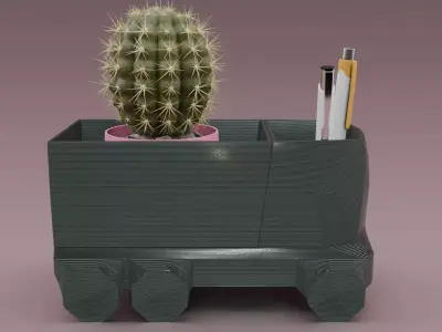 6 wheeler truck planter and pencil pot 3D print model