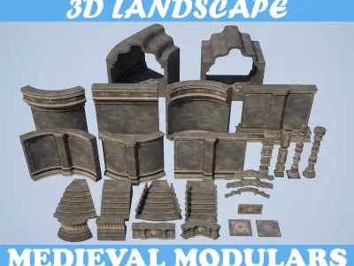 Low poly Medieval modular construction Pack 200525 Low-poly 3D model