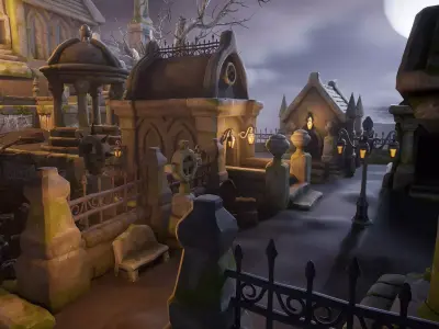 Stylized graveyard Low-poly 3D model