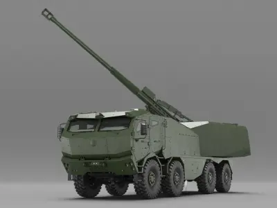  Military Howitzer Morana Green Rigged for Cinema 4D 