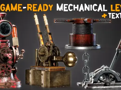 30 Game-Ready Mechanical lever and  PBR Textures Low-poly 3D model