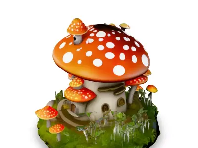 Charming Mushroom House 3D Model Low-poly 3D model