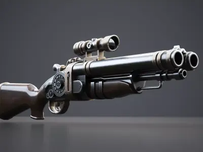 Steampunk Shotgun 3D Model with PBR Textures Low-poly 3D model