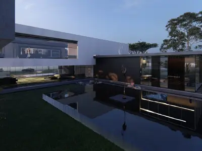 Modern beach house with 3d grass Revit free basic furniture 3D model