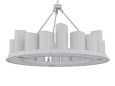 Candle circular chandelier in brass with glass shades 3D model