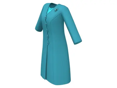 Blue Long Coat Dress Low-poly 3D model