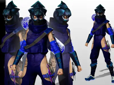 Aokami Stylized Sci Fi Ninja Warrior Game Ready Character Low-poly 3D model