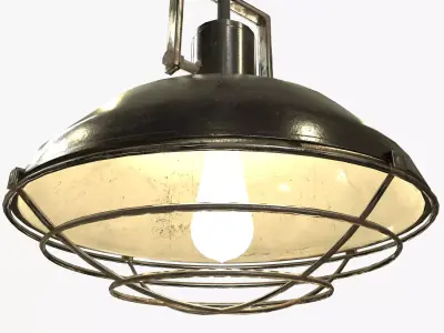 Industrial Overhead Light Fixture Game Ready PBR Textures Low-poly 3D model