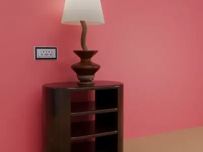  Modern Wooden Table Lamp with Shelf and Switchboard  3D model