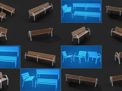 Collection of 32 Benches and Chairs Low Poly 3D Model Pack
