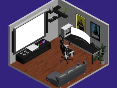 Low poly game room  Low-poly 3D model