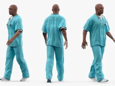  Black Health Care Worker in Overalls Rigged for Maya 