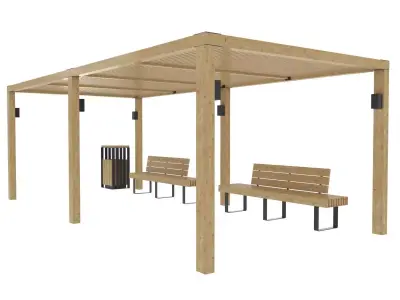 Pergola With Bench and Dustbin 3D model